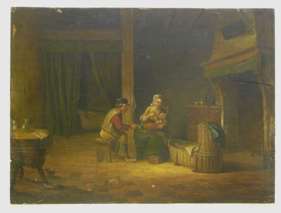 Niederlande 19. Jahrhundert, Paar Gemälde Eltern mit Kleinkind in bäuerlichem Interieur - фото 2