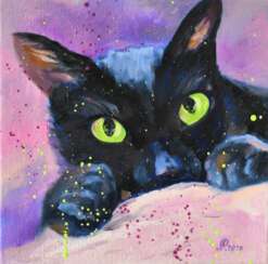 Green eyes, cat painting