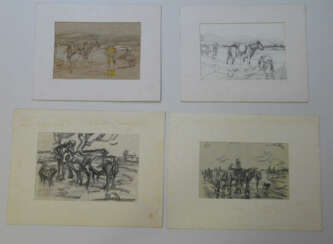 Julius Seyler, Elf Skizzen mit Landschaften, Pferden, Muschelsammlern etc. 