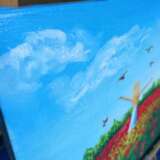 Peinture «Petite Fille de l'Art dans le champ de Couleur de peinture Pigeon peinture Bleu ciel horizons domaine floral fleur rouge peinture», Toile, Peinture à l'huile, Impressionnisme, Peinture de paysage, 2018 - photo 3