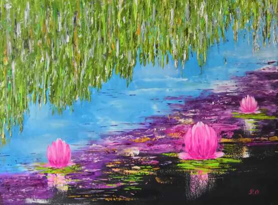 Peinture, Peinture design «Water lily Rose lotus nénuphar», Toile, Peinture à l'huile, Impressionnisme, Peinture de paysage, 2019 - photo 1