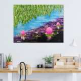 Design Painting “Water lily Pink lotus Water lily”, Canvas, Oil paint, Impressionist, Landscape painting, 2019 - photo 3