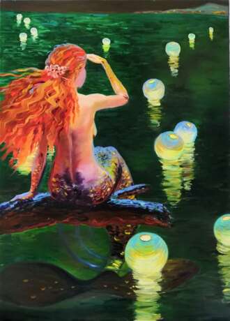 Design Gemälde, Gemälde „Mermaid Meerjungfrau“, Leinwand, Ölfarbe, Impressionismus, Landschaftsmalerei, 2016 - Foto 1