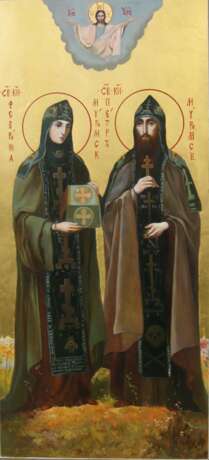 Icon “Pochaevskaya icon of the mother of God, Saints, Perth and Fevronia, Saint Barbara, Holy Trinity”, Board, Lacquer, Modern, Religious genre, 2015 - photo 2