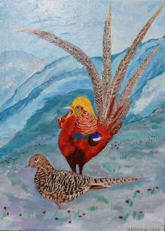 Painting “Singing Golden pheasant”, Canvas, Acrylic paint, Impressionist, Still life, Russia, 2020 - photo 1