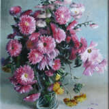 Design Painting “Pink chrysanthemum”, Canvas, Oil paint, Classicism, Still life, 2008 - photo 1
