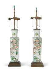 PAIR OF CHINESE PORCELAIN FAMILLE VERTE VASES, MOUNTED AS LAMPS