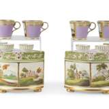FOUR CHAMBERLAIN'S WORCESTER PORCELAIN COFFEE-CANS AND A PAIR OF ENGLISH PEARLWARE BOUGH-POTS AND COVERS - фото 2