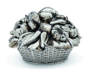AN ITALIAN SILVER VEGETABLE BASKET AND COVER