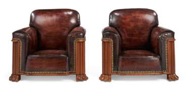 PAIR OF MAHOGANY AND LEATHER CLUB CHAIRS