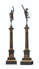 PAIR OF GILT AND PATINATED-BRONZE COLUMNS