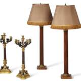 PAIR OF PARCEL-GILT MAHOGANY COLUMNUAR-FORM TABLE LAMPS AND PAIR OF OROMOLU-MOUNTED MARBLE SIX-LIGHT CANDELABRA - Foto 2