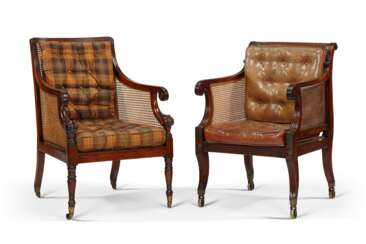 TWO REGENCY MAHOGANY AND CANED BERGERES