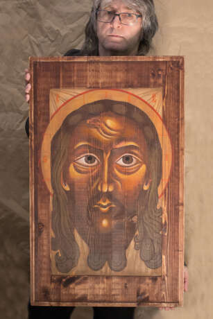 Icon “Savior Not Made by Hands”, Wood, Acrylic paint, Vintage, Religious genre, Russia, 2019 - photo 4