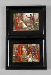 Zwei Porzellanbildplatten mit Szenen aus Shakespeares Othello