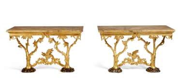A PAIR OF ITALIAN GILTWOOD CONSOLES TABLES