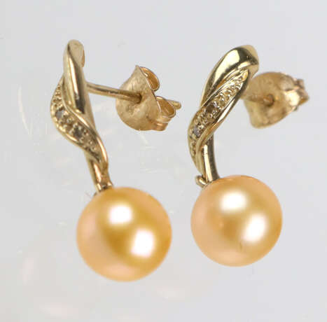 Perl Ohrringe mit Brillant - Gelbgold 375 - Foto 1
