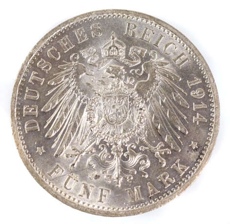5 Mark Wilhelm II Preussen 1914A - фото 2