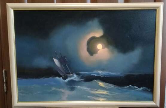 Интерьерная картина «Буря на море лунной ночью», Холст, Масляные краски, Морской пейзаж, 2020 г. - фото 1