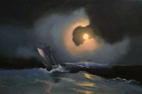 Интерьерная картина «Буря на море лунной ночью», Холст, Масляные краски, Морской пейзаж, 2020 г. - фото 2