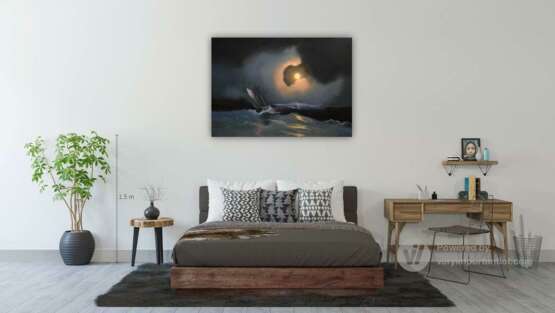 Интерьерная картина «Буря на море лунной ночью», Холст, Масляные краски, Морской пейзаж, 2020 г. - фото 4