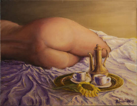 Painting “Morning for two”, Canvas, Oil paint, Realist, Genre Nude, Russia, 2020 - photo 1