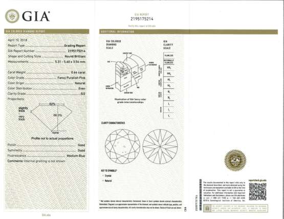 FANCY PURPLISH PINK DIAMOND RING OF 0.64 CARAT WITH GIA REPORT - photo 5