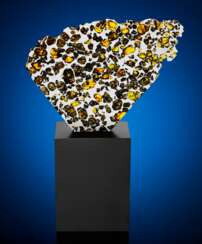 EXTRATERRESTRIAL GEMS IN A LARGE PARTIAL SLICE OF ESQUEL PALLASITE — THE MOST BEAUTIFUL OTHERWORLDLY SUBSTANCE KNOWN