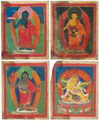 A GROUP OF NINETEEN SMALL PAINTED THANGKAS