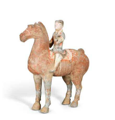 A PAINTED POTTERY HORSE AND RIDER - фото 1