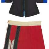 A BLACK SILK EMBROIDERED SHORT INFORMAL JACKET AND A RED SILK EMBROIDERED SKIRT - фото 1