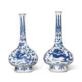 TWO BLUE AND WHITE ‘DRAGON’ BOTTLE VASES - фото 1