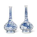 TWO BLUE AND WHITE ‘DRAGON’ BOTTLE VASES - photo 2