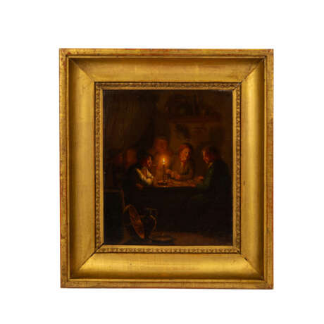 GULVER, J. ? (undeutlich signiert, Maler/in 19. Jahrhundert), "Kartenspiel im Wirtshaus", - Foto 2