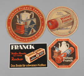 Vier Pappwerbeschilder Franck Kaffee