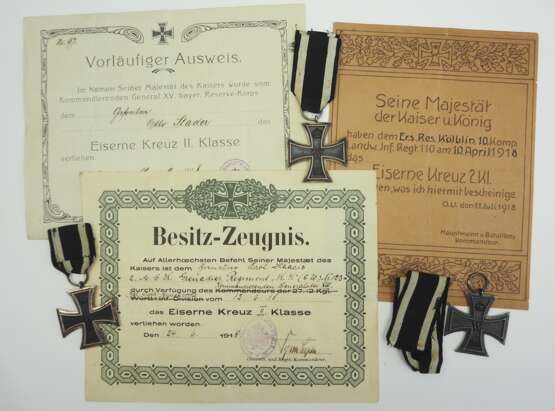 Preussen: Eisernes Kreuz, 1914, 2. Klasse mit Urkunde - 3 Exemplare. - фото 1