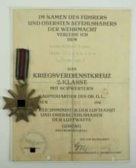 Kriegsverdienstkreuz, 2. Klasse mit Schwertern und Urkunde für einen Rottw. d. FSchP. d. Res. der 7./ FSchP Rgt 2.
