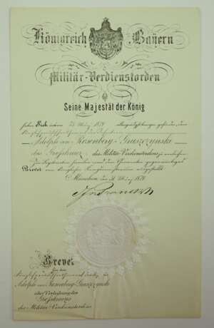 Bayern: Militär-Verdienstoden, Großkreuz Urkunde des Generalmajor Adolf von Rosenberg-Gruszczynski. - photo 1