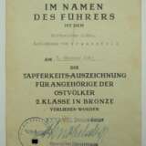 Tapferkeitsauszeichnung für Angehörige der Ostvölker, 2. Klasse in Bronze Urkunde für einen Rittmeister d. Res. - фото 1