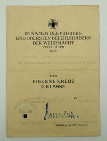 Urkundengruppe eines Feldwebel des Kriegsberichter-Zug/ Pz.-Grenadier-Division "Großdeutschland". - фото 2