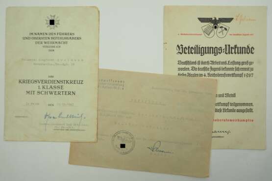 Urkundengruppe eines Feldwebel der Werkstattkompanie/ Panzer-Regiment 26. - Foto 1