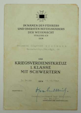 Urkundengruppe eines Feldwebel der Werkstattkompanie/ Panzer-Regiment 26. - Foto 2