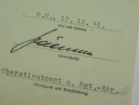 Panzerkampfabzeichen, Bronze Urkunde für einen Oberfeldwebel der 5./ Schützen-Regiment 6. - photo 2
