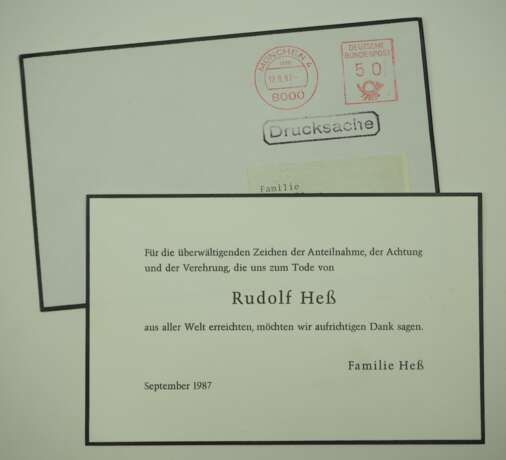 Rudolf Heß - Trauer-Dankeskarte. - photo 1
