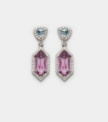 Paar elegante Amethyst-Aquamarinohrringe