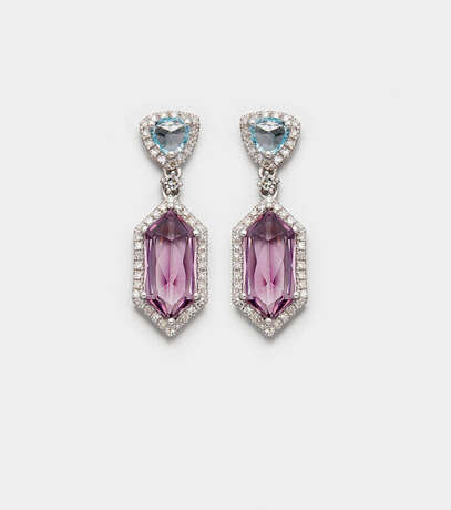 Paar elegante Amethyst-Aquamarinohrringe - photo 1