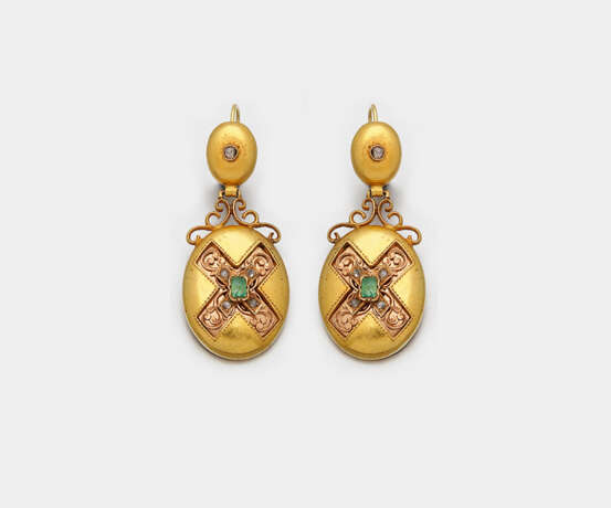 Paar Belle Epoque-Ohrringe mit Smaragden - photo 1