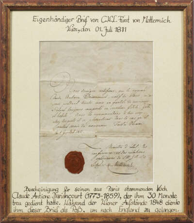 Autograph von Klemens Wenzel Lothar Graf (ab 1813 Fürst) von - photo 1