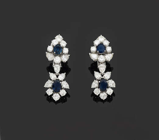 Paar repräsentative Saphir-Diamantohrgehänge - photo 1