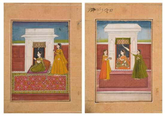 TWO ILLUSTRATIONS OF SEATED LADIES WITH ATTENDANTS - photo 5